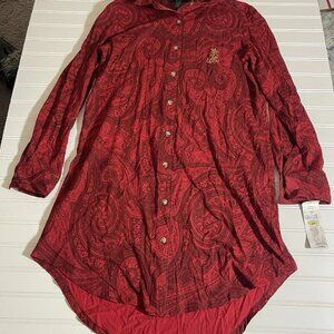 NWT Lauren Ralph Lauren Women’s Sz M Red Paisley Sleep Shirt Pajamas